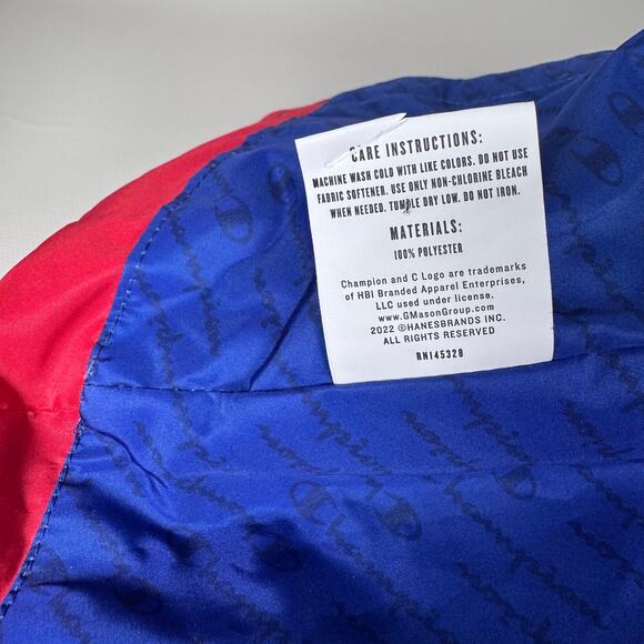 Champion Raincoat Hooded Packable Dog's Jacket Size Large Red Grey Navy NWT - Picture 7 of 8